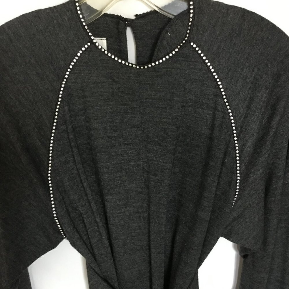 NR1 by Ned Gould Midi Dress Vintage Wool Gray with Rhinestone Accents in Size 10 - Picture 7 of 7